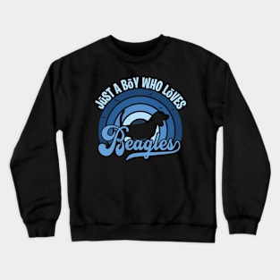 Funy Quote Just A Boy Who Loves A Beagle Blue 80s Retro Vintage Sunset Gift Idea Crewneck Sweatshirt